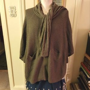 Olive Green Brown Gray Oversided Sweater with Attached Scarf Katie Todd